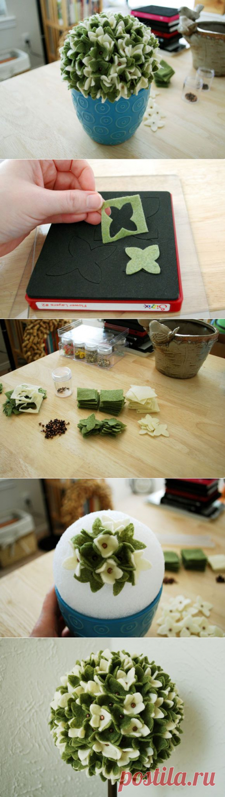 Белые фиалки из фетра для топиария — Рукоделие