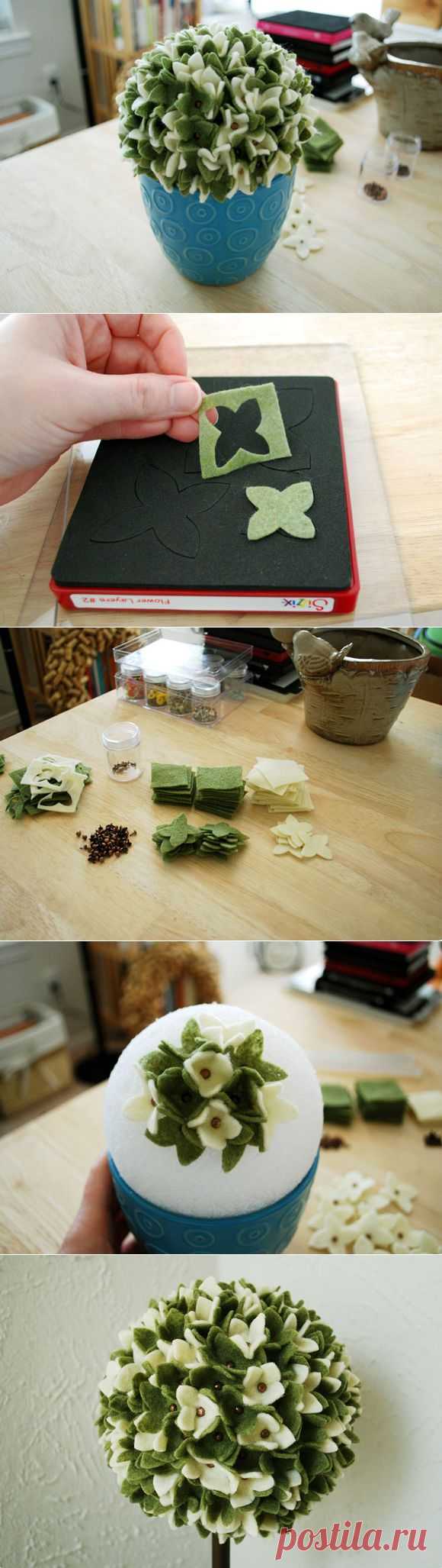 Белые фиалки из фетра для топиария — Рукоделие