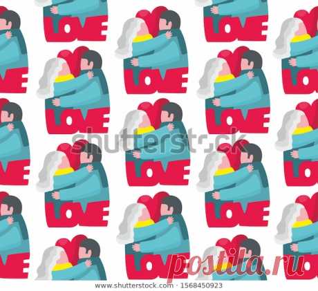 Стоковая векторная графика «Seamless Pattern Couple Man Woman Romantic» (без лицензионных платежей), 1568450923