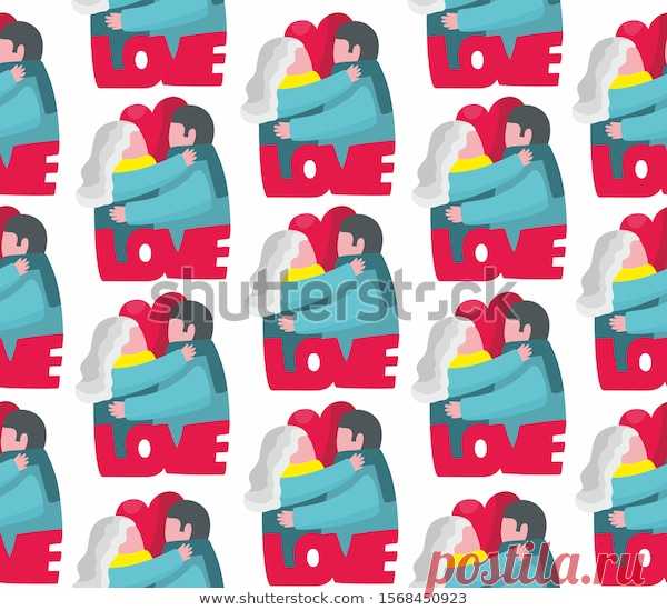 Стоковая векторная графика «Seamless Pattern Couple Man Woman Romantic» (без лицензионных платежей), 1568450923