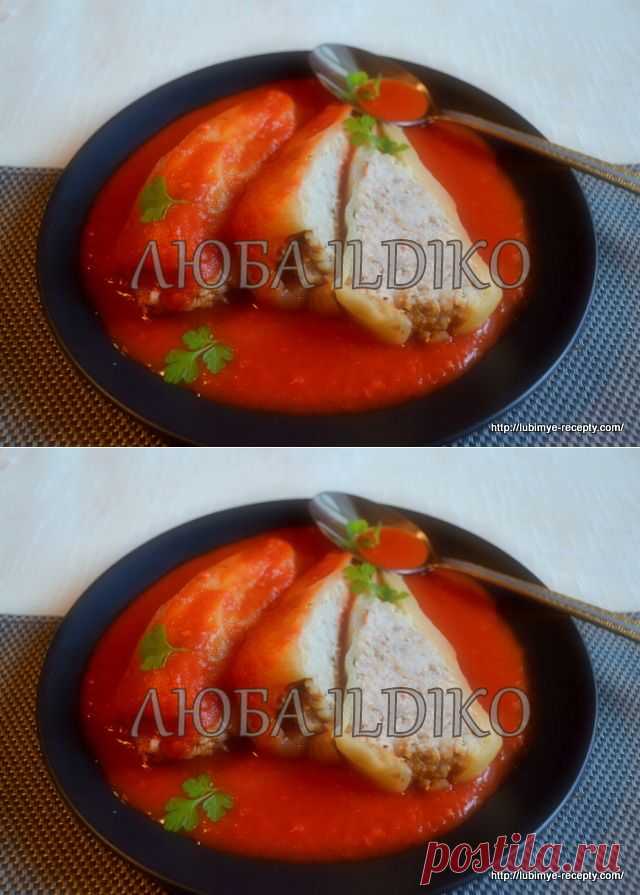 Перец, фаршированный мясом и рисом, в томатно-сельдерейном соусе | БУДЕТ ВКУСНО!