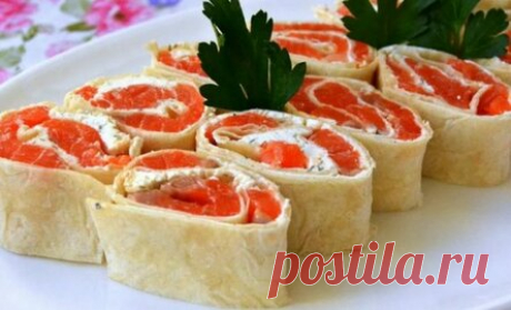 Рулет из лаваша с красной рыбой — Рецепт фуршетной закуски