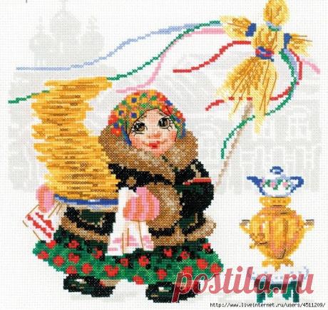 Масленица. Блины. Вышивка крестом.