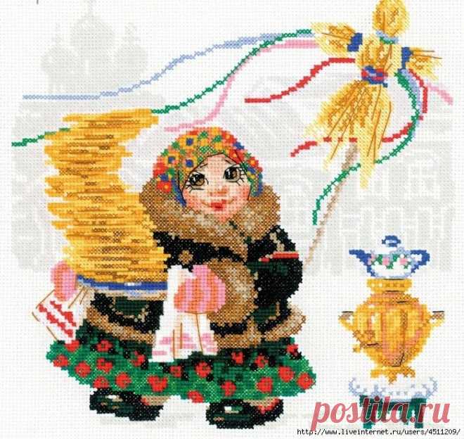 Масленица. Блины. Вышивка крестом.