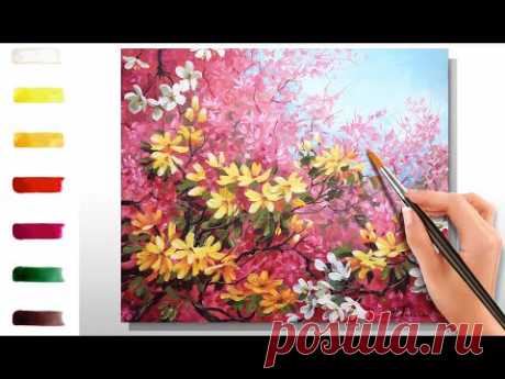 Сакура и цветы. Как нарисовать 🎨АКРИЛ | Сезон 7-10 | Мастер-класс ДЕМО