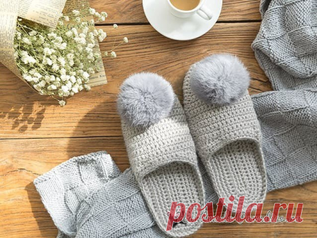 Вязание домашних тапочек. Схемы (Вязание крючком)