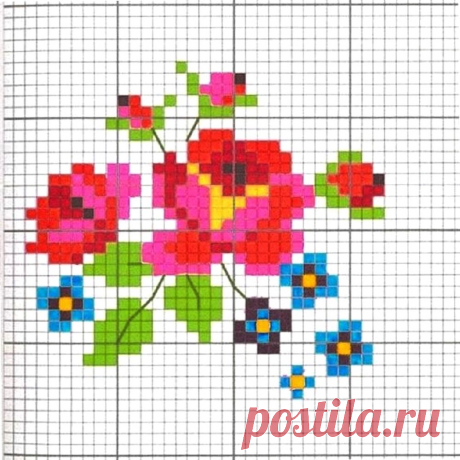 Розы и незабудки - вышивка крестом