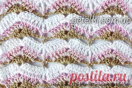Цветной узор крючком в виде "вееров".Схема, МК.