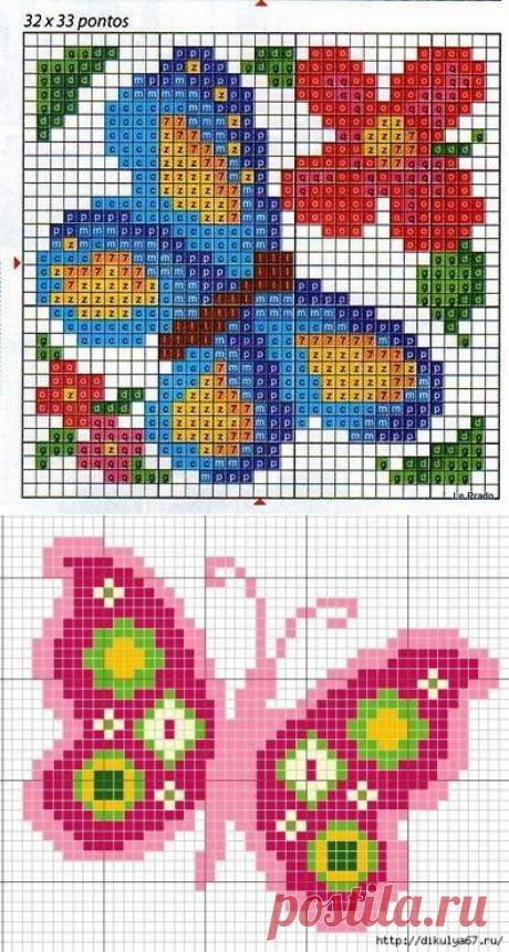 Бабочки и цветы, вышивка крестиком.