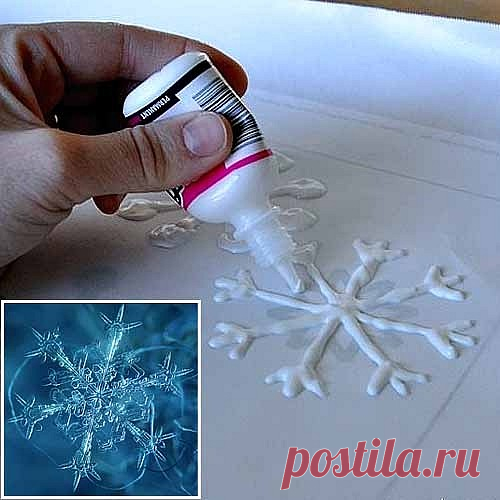 Интересная идея для новогоднего декора окон при помощи клея ПВА и блесток
