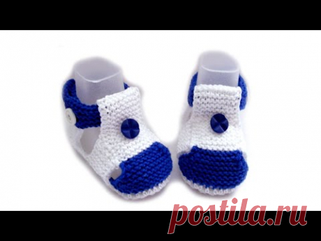 Пинетки сандалики спицами МОРЕ. knitting baby booties
