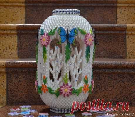Очень красивый фонарь с цветами и бабочками. Модульное оригами