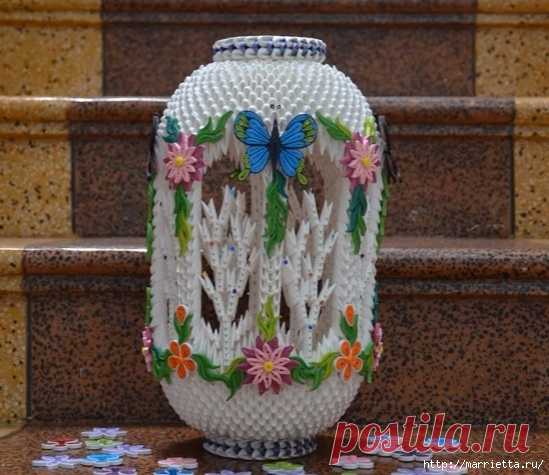 Очень красивый фонарь с цветами и бабочками. Модульное оригами