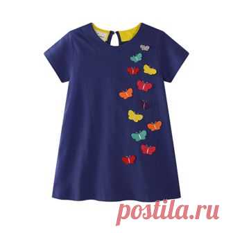 Adorable Short-sleeve Butterfly Appliqued Dress for Toddler Girl | PatPat
