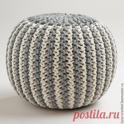 Купить Вязаный пуфик - разноцветный, ковер ручной работы, коврик ручной работы, коврик вязаный