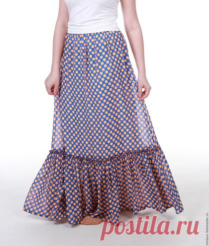 Купить Юбка в пол из шифона " Рыжий горошек" - в горошек, изумрудно-зеленый, юбка в пол