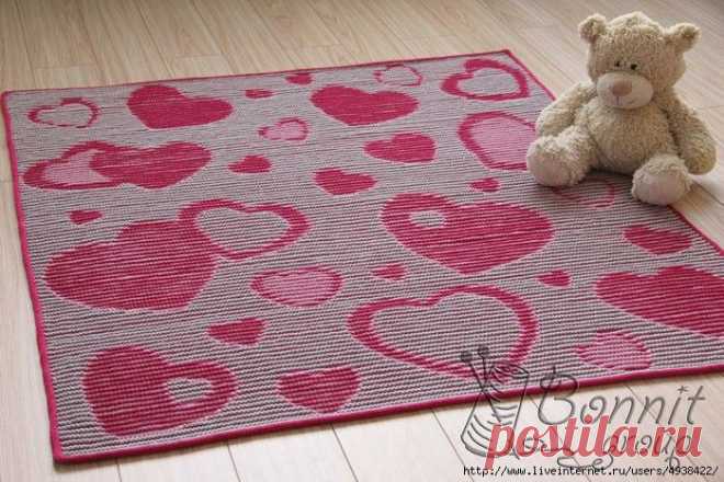 Плед "Heart blanket" спицами в иллюзорной технике.