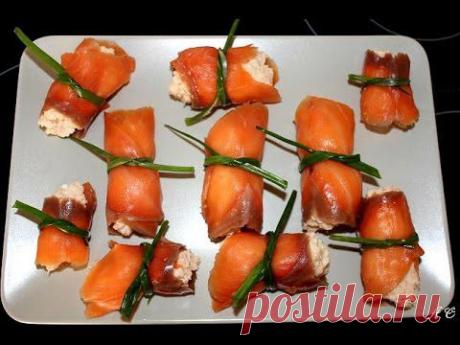 Рулетики из лосося.Супер вкусно!!! Закуски. - YouTube