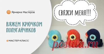 Вяжем крючком попугайчиков Попиков Материалы Плюшевая пряжа основного цвета около 20 грамм, по метровому отрезку плюшевой пряжи двух дополнительных цветов, немного пряжи толщиной 300м/100гр Глазки на пластиковом креплении диаметром 16…