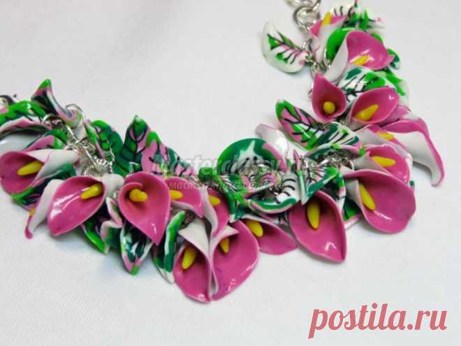 Цветочный браслет из полимерной глины. Каллы. Мастер-класс с пошаговыми фото