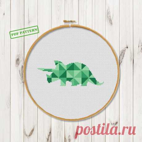 Geometric cross stitch dino pattern Dinosaur Easy Beginners | Etsy