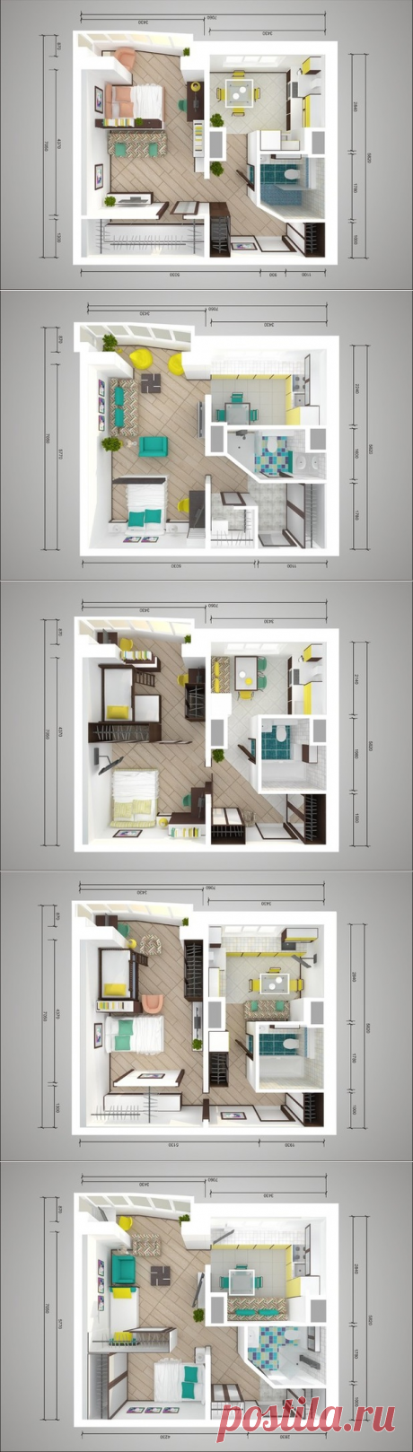 Перепланировка однокомнатной квартиры в домах П-44Т: пять решений