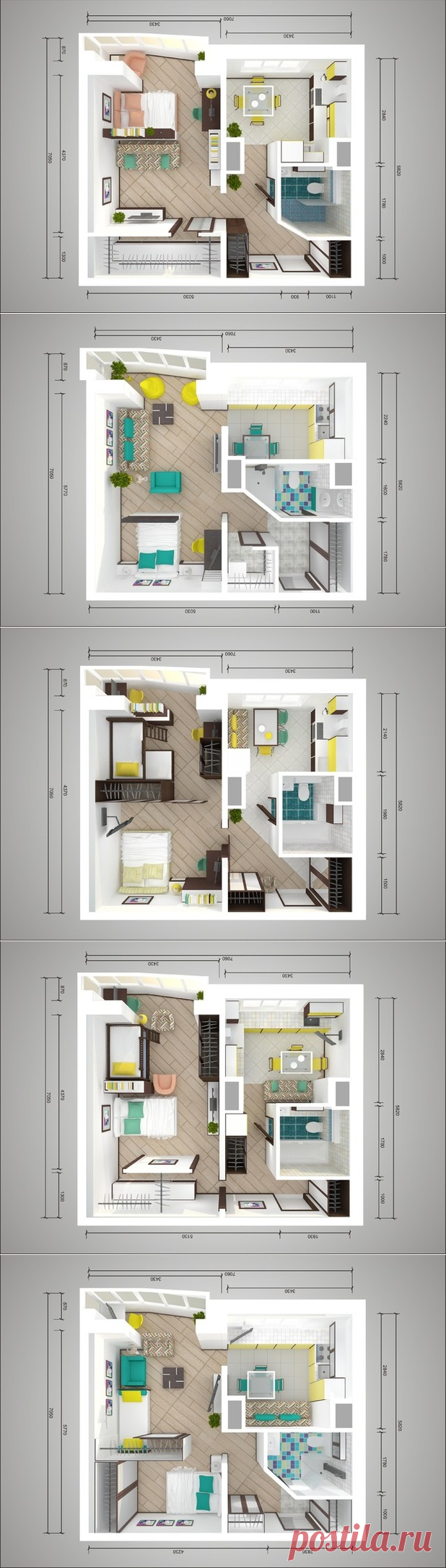 Перепланировка однокомнатной квартиры в домах П-44Т: пять решений