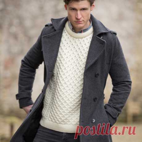 IRISH WOOL - Мужской вязаный шерстяной аранский свитер C1949M от Aran Crafts