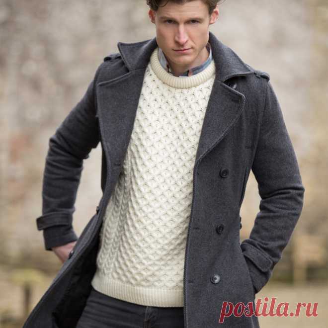 IRISH WOOL - Мужской вязаный шерстяной аранский свитер C1949M от Aran Crafts