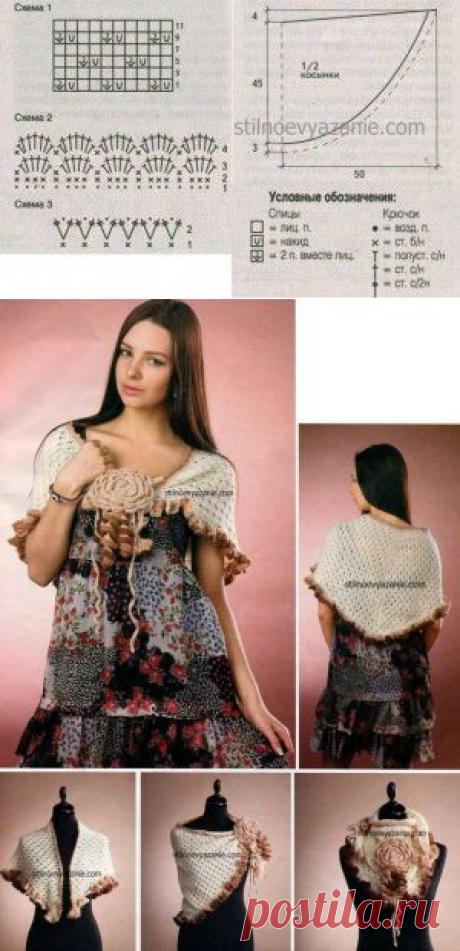 Ажурная косынка спицами и крючком / Стильное вязание