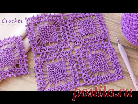 Ажурный КВАДРАТНЫЙ МОТИВ &quot;Ананасы&quot; вязание крючком МК🧶SUPER Beautiful Pattern Crochet square motifs