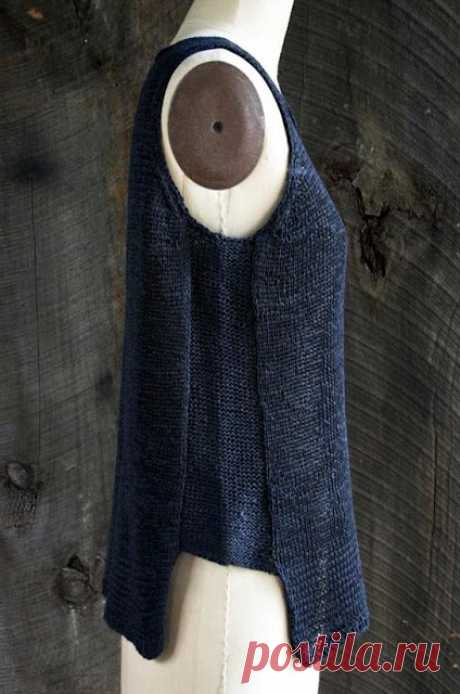 Оригинальный топ с асимметричным низом цвета индиго