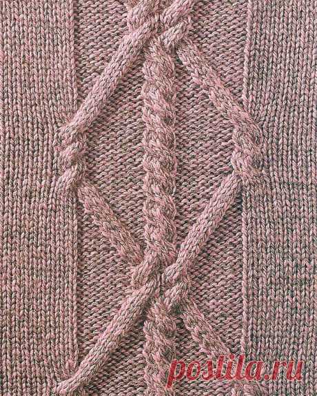 Узор № 44 - узорная полоска с косой. Схему вязания и условные обозначения вы сможете увидеть на сайте.