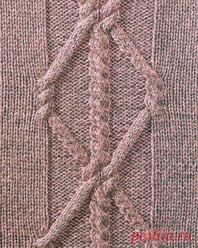 Узор № 44 - узорная полоска с косой. Схему вязания и условные обозначения вы сможете увидеть на сайте.