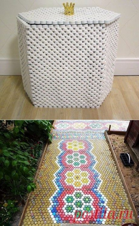 Использование крышек от пластиковых бутылок.