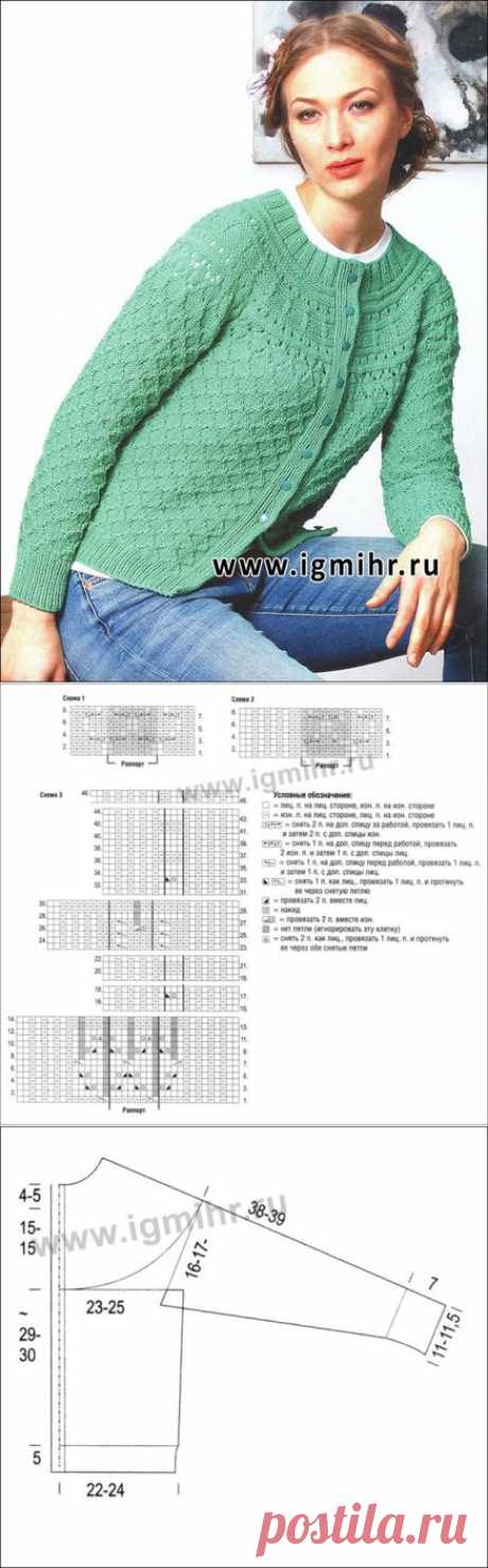 Женственный бирюзовый жакет с круглой кокеткой, от финских дизайнеров: Дневник группы &quot;Вязание&quot; - Страна Мам