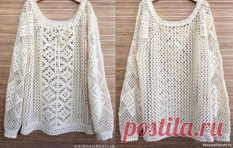 Пуловер Этно от Ольги Маннаповой. Описание и схема | Женская одежда крючком. Схемы и описание