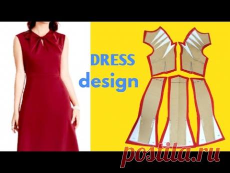 Hướng dẫn cắt may Đầm kiểu xếp ly cổ nơ liền cực thời trang |dress design |lena Sewing |