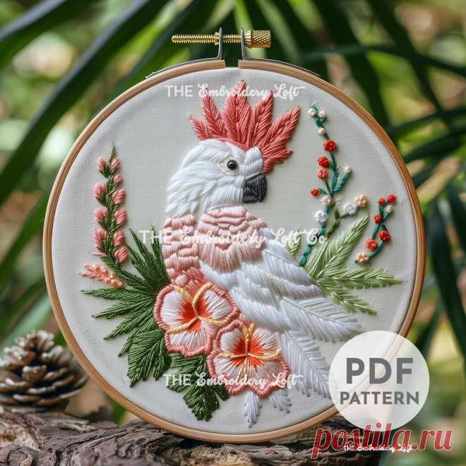 Patrón de bordado a mano de cacatúa, patrón de loro cacatúa, patrón de pájaro tropical, patrón de bordado a mano en PDF, bordado de pájaro, mascota cacatúa - Etsy España