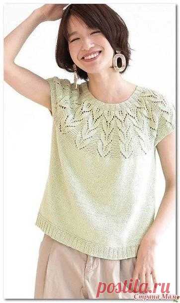 Топ с круглой кокеткой. Вязание спицами по японским схемам