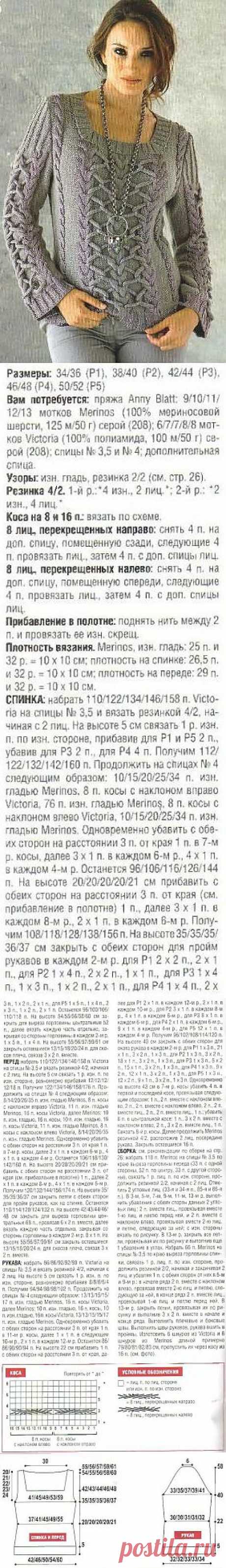 Пуловер спицами