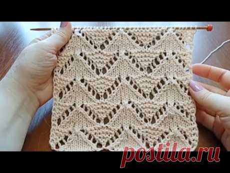 Простой и эффектный ажурный узор "Треугольники" + схема. Knitting easy openwork pattern "Trigon " .