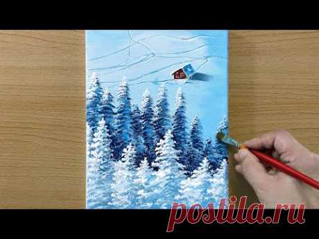 Winter scenery / Acrylic Painting for Beginners / STEP by STEP #172 / 겨울풍경 아크릴화