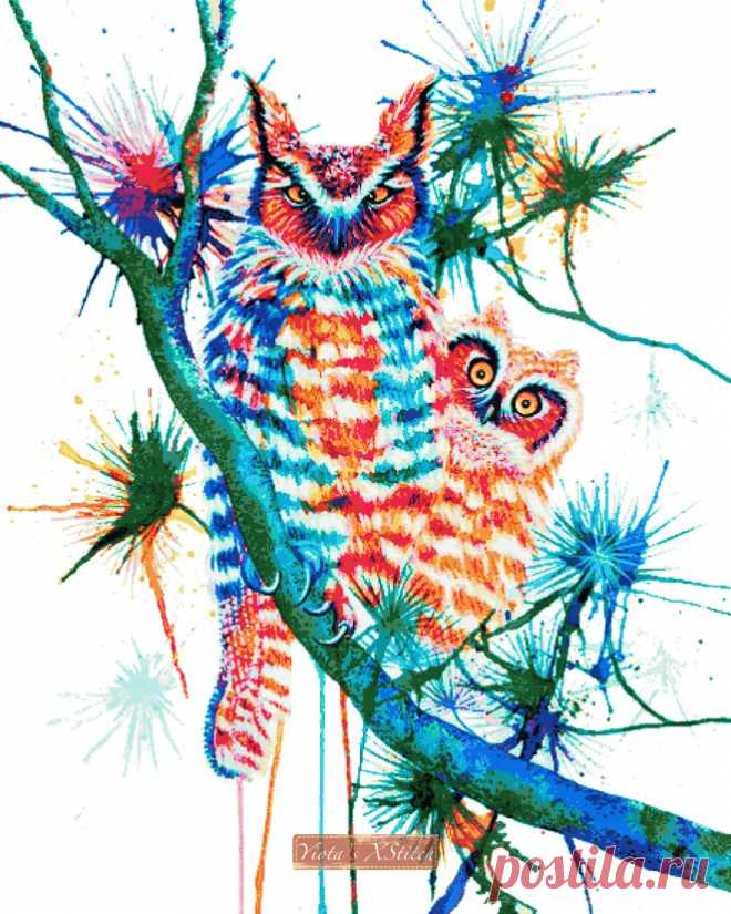 Momma and baby owl counted cross stitch kit Momma and baby owl counted cross stitch kit. Counted cross stitch kit with whole stitches only. Kit contains: Cross stitch pattern with black & white symbols Fabric - see options available Threads pre-wound on plastic card bobbins Needle Instructions