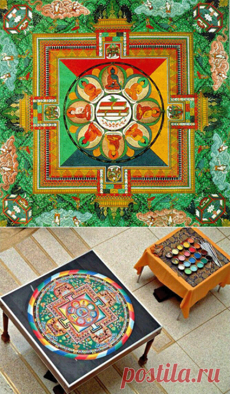 Символика буддизма. Мандала и рисунок тибетских монахов