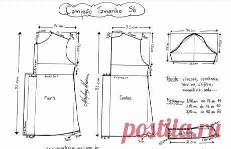 Выкройка туники Размеры ЕВРО 38-56