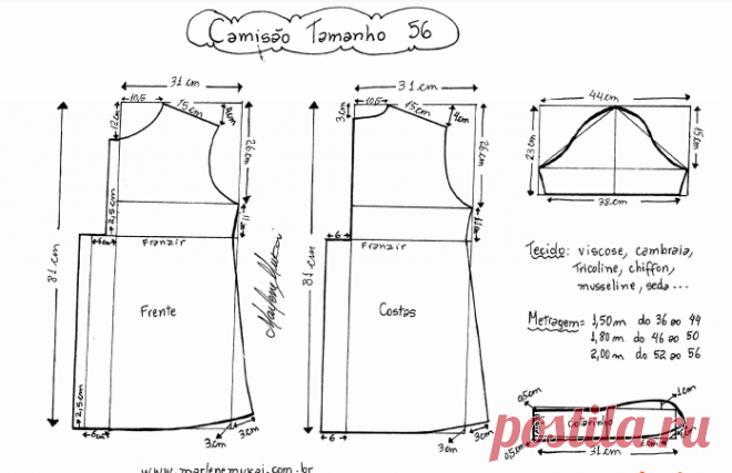 Выкройка туники Размеры ЕВРО 38-56