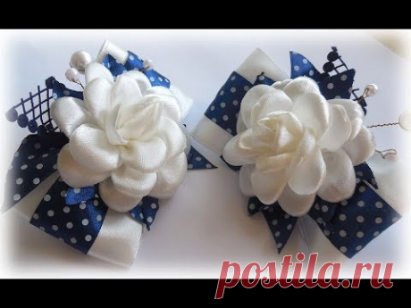 МК БАНТИКИ В ШКОЛУ с розами ИЗ ЛЕНТ. БАНТИКИ С РОЗАМИ, МК / DIY Ribbon roses