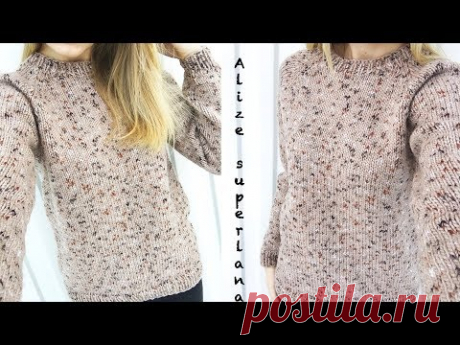 Мини МК | Простой свитер регланом снизу | Вязание спицами | + Обзор Alize SuperLana Midi Mosaic