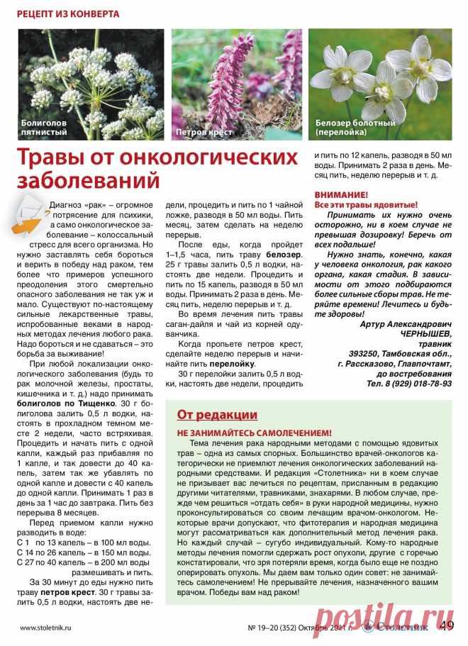 Травы от онкологических заболеваний